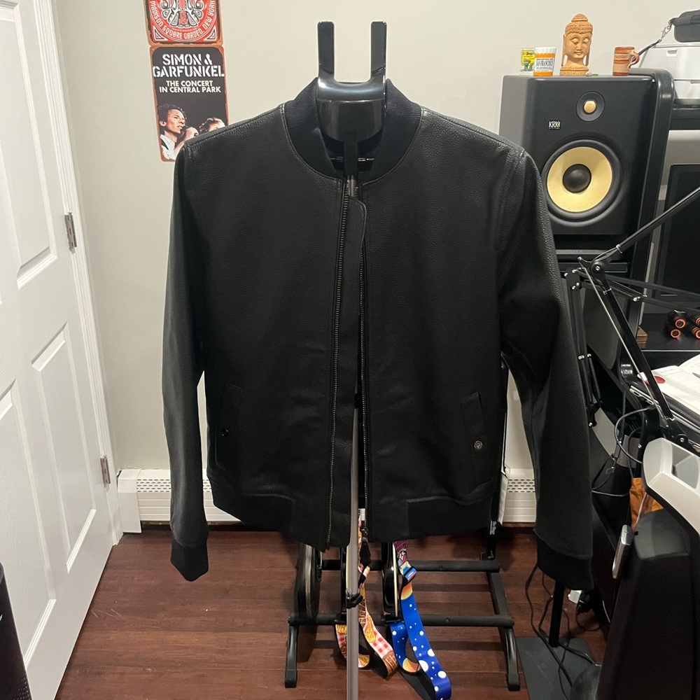 Reiss Textured Black Leather Jacket
